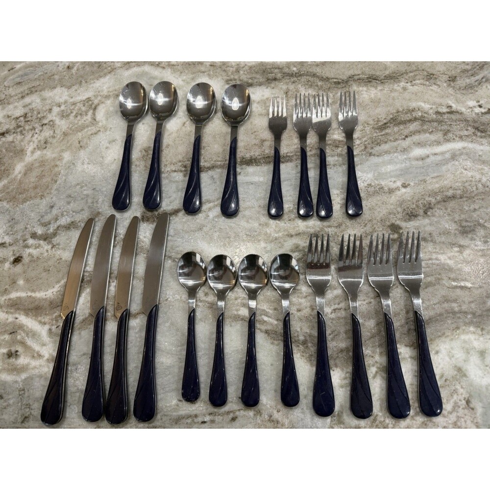 Homer Laughlin Fiesta Swirl Cobalt Blue  Stainless Flatware 20 piece Service 4